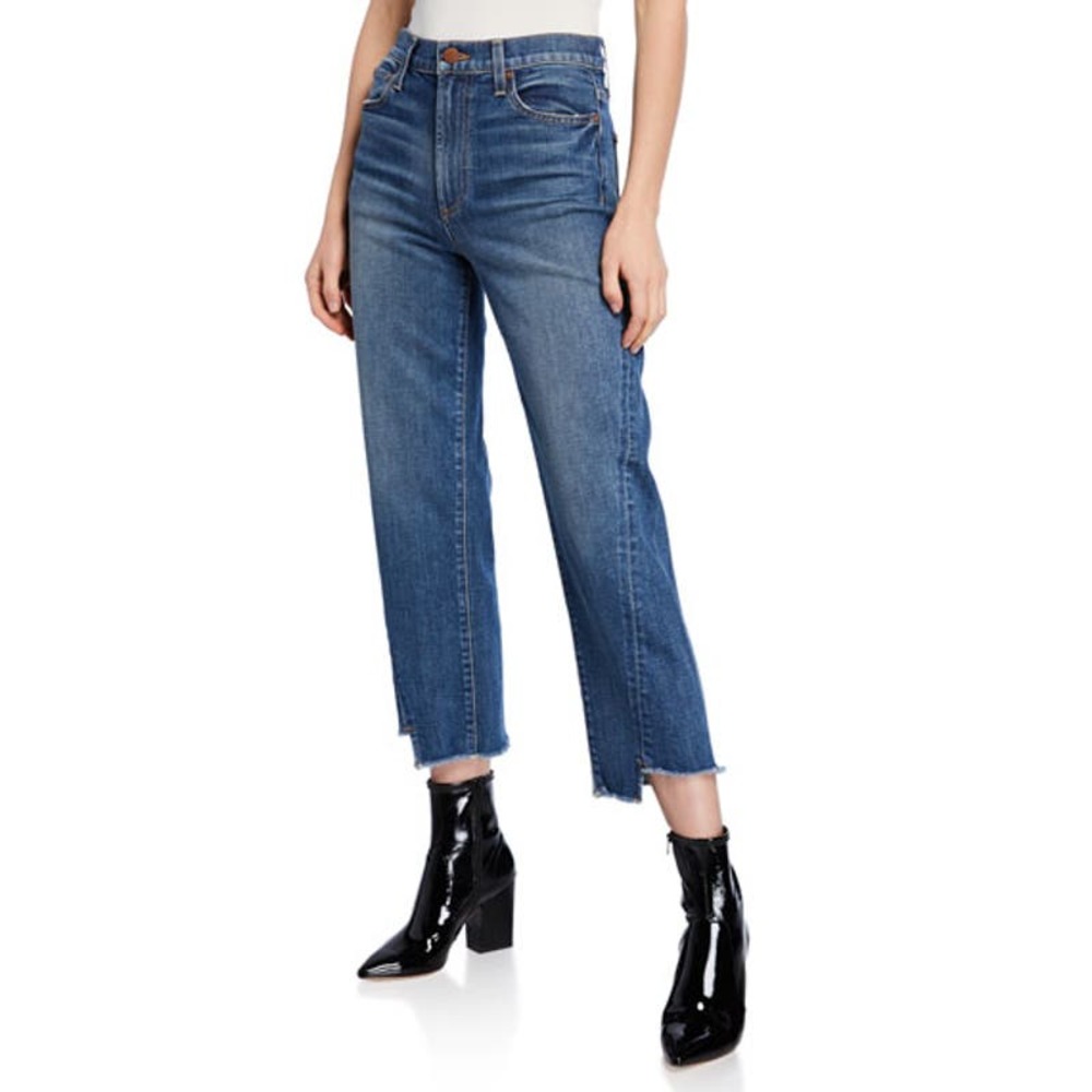 Alice + Olivia Jeans Blue Twisted Seam Step Hem Cropped Straight Leg Denim Sz 24
